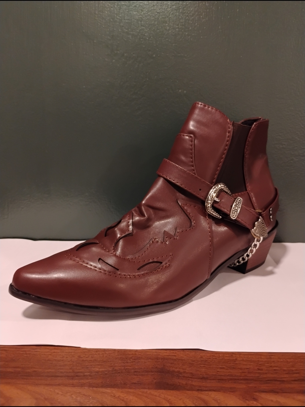Brown Western-Inspired Ankle Boot with Decorative Buckle